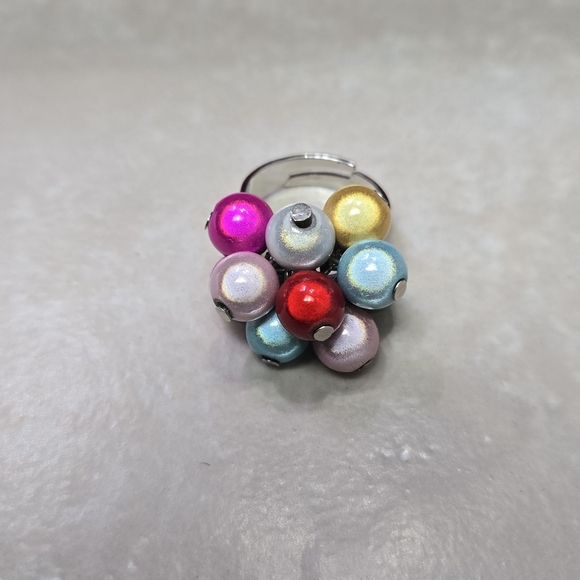 Multicolor Beaded Women's Sliver Tone Ring Size 7 - Picture 4 of 17